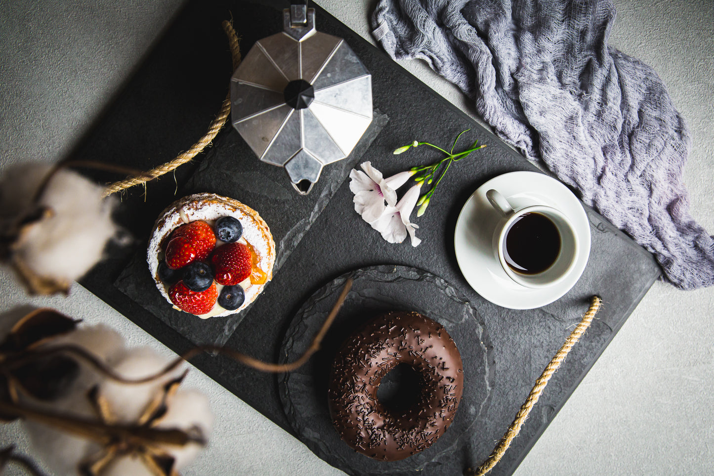 RUSTIC TRAY WITH HANDLE - SLATE - GRAPHITE COLOR