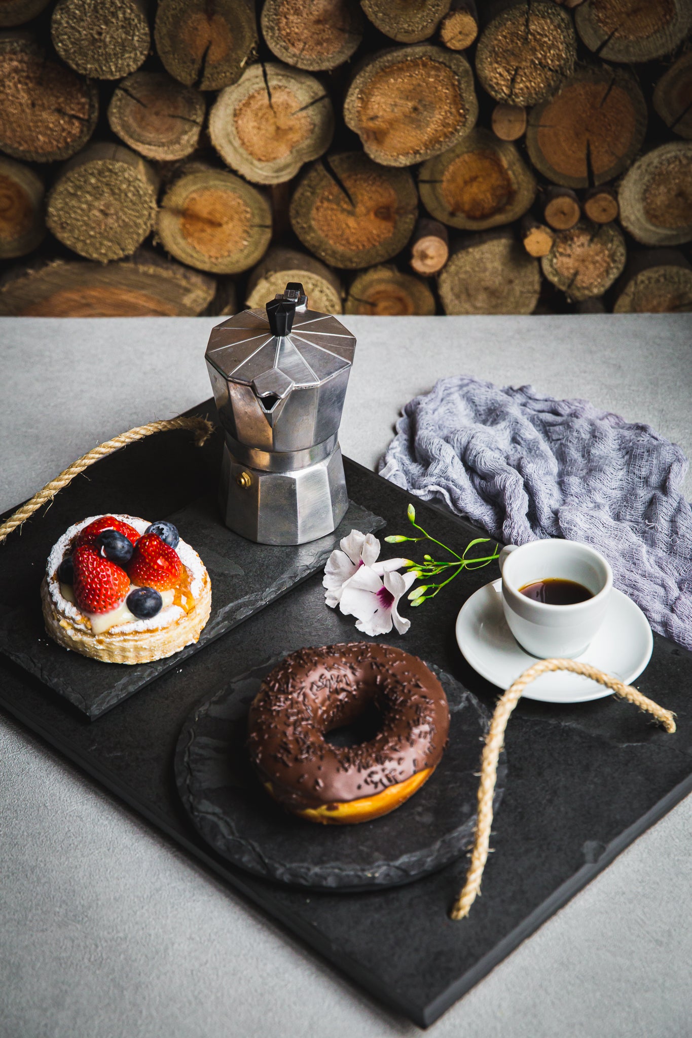 RUSTIC TRAY WITH HANDLE - SLATE - GRAPHITE COLOR