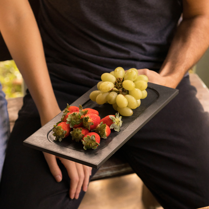 RECTANGULAR PLATE WITH RIM - SLATE - GRAPHITE COLOR