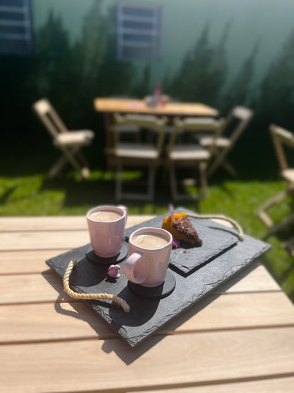 RUSTIC TRAY WITH HANDLE - SLATE - GRAPHITE COLOR